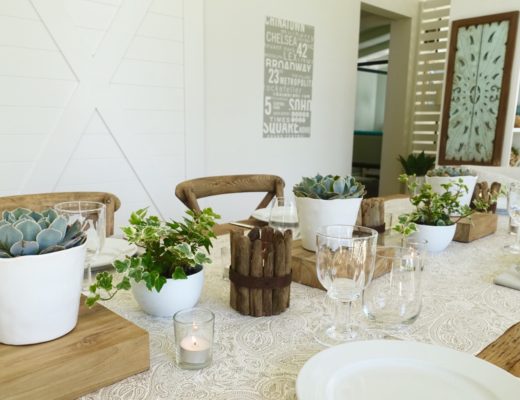 table setting with succulents and ivy